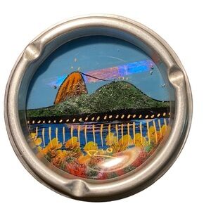 Brazil-Handmade Ashtray-Tin, Glass Top,